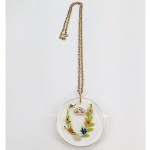 VTG IORG Rainbow Girls BFCL Necklace Lucite Dried Flower Masonic Pendant 28"
